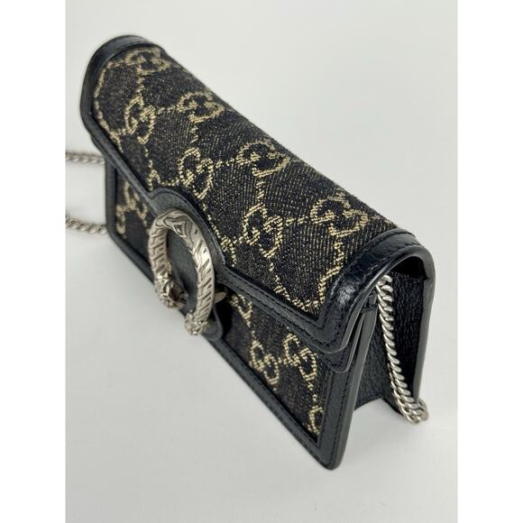 Gucci Dionysus Super Mini Shoulder Bag in Black Denim with Leather Trim E-1 - Picture 4 of 16